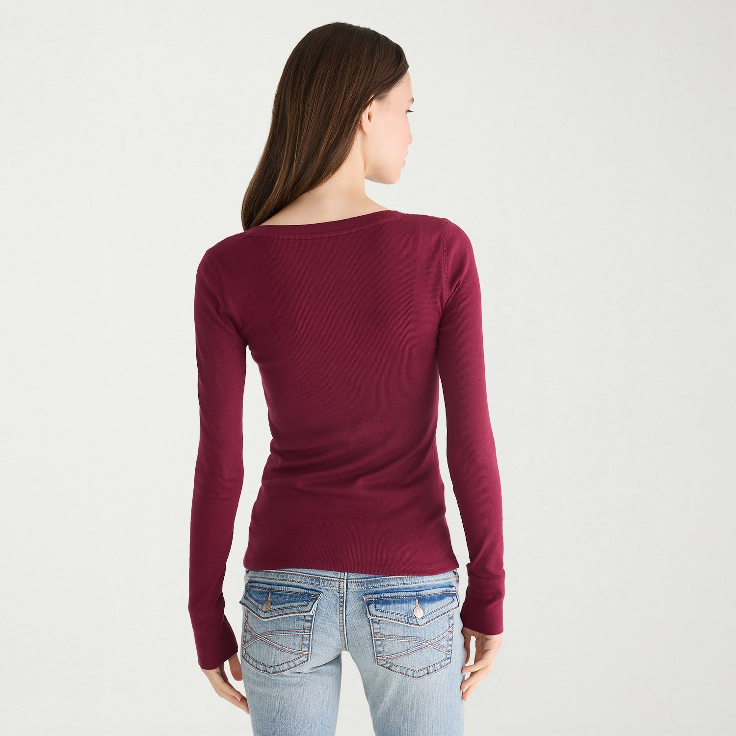AEROPOSTALE Womens Juniors Long Sleeve Regular Fit Henley Shirt