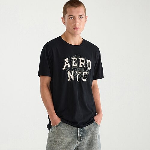 Aéropostale Mens Crew Neck Short Sleeve Regular Fit Graphic T-shirt In Black