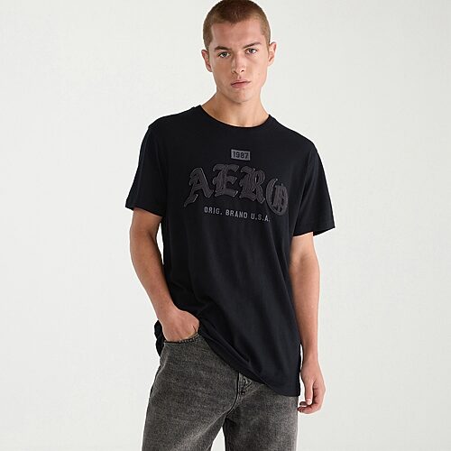 Aéropostale Mens Crew Neck Short Sleeve Regular Fit Graphic T-shirt In Black