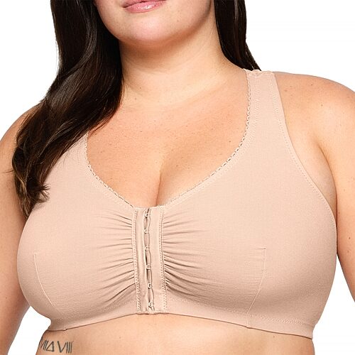 Women's Full Figure Plus Size Complete Comfort Wirefree Cotton T-Back Bra 1908 - Cafe