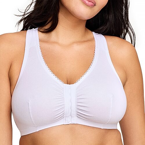 Women's Full Figure Plus Size Complete Comfort Wirefree Cotton T-Back Bra 1908 - White