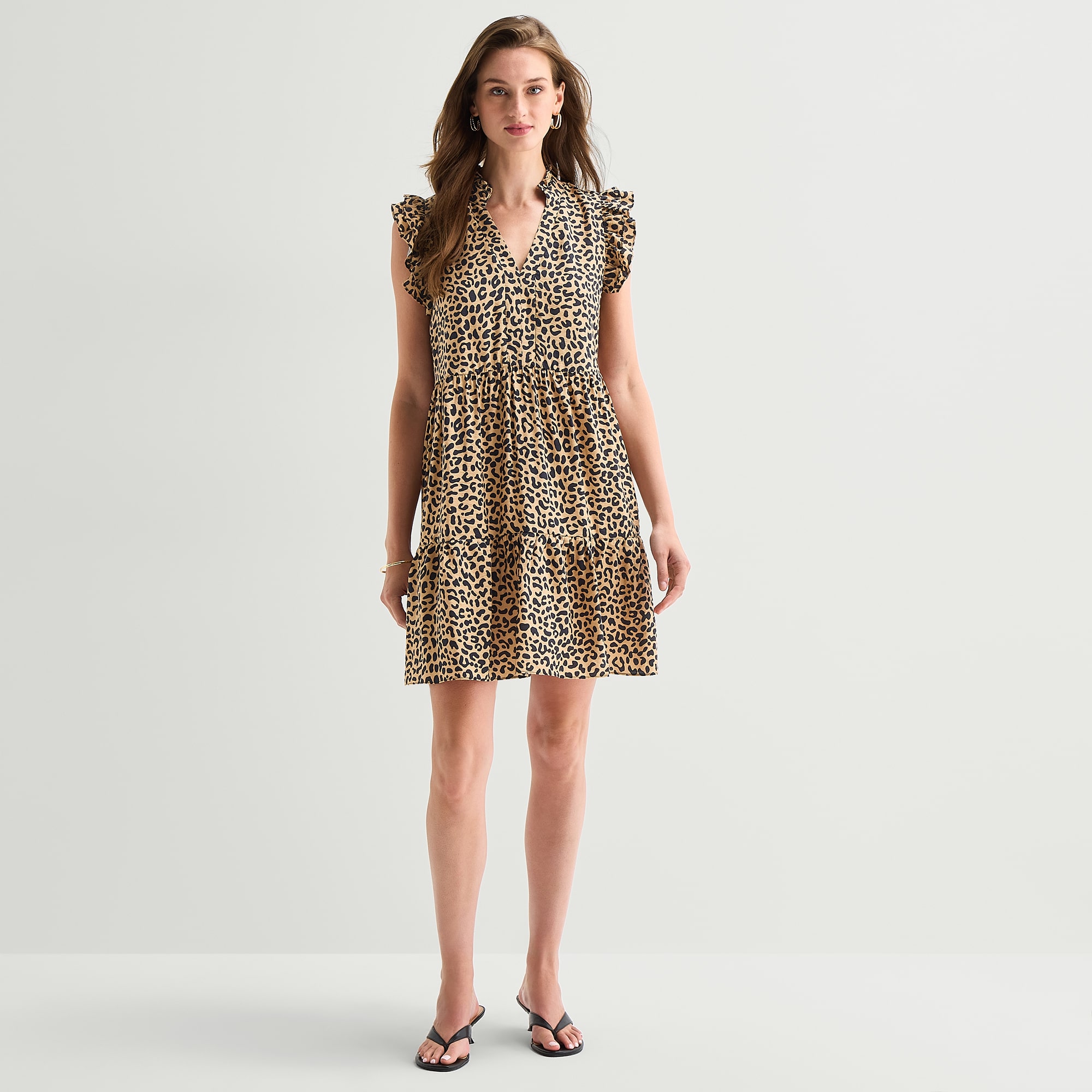 52seven Womens V Neck Sleeveless Ruffled Animal Fit + Flare Dress