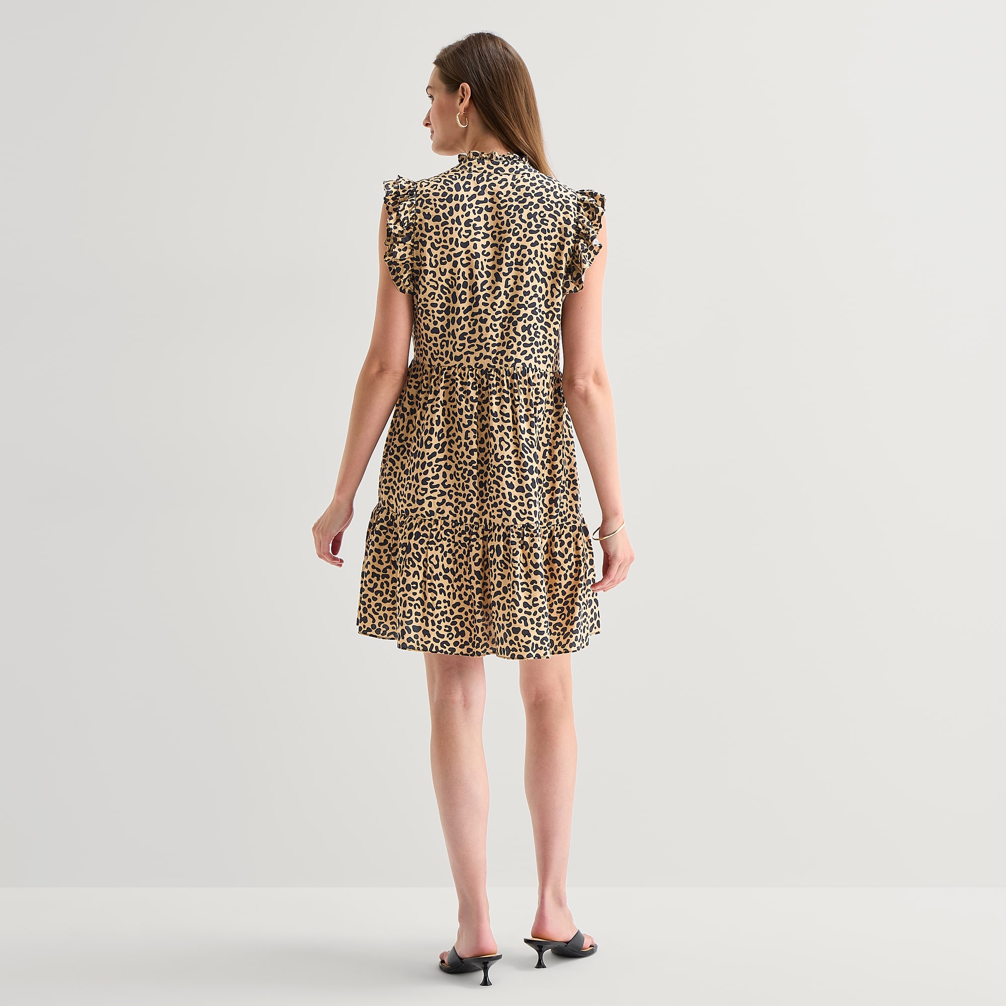 52seven Womens V Neck Sleeveless Ruffled Animal Fit + Flare Dress