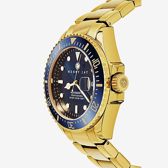 Stuhrling Mens Gold Tone Stainless Steel Bracelet Watch Hj2005.2