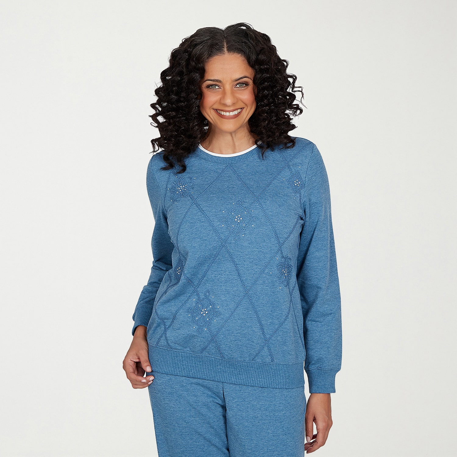 Alfred Dunner Easy Does It Womens Crew Neck Long Sleeve Sweatshirt