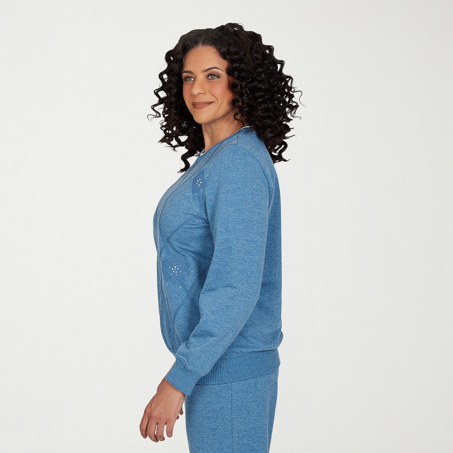 Alfred Dunner Easy Does It Womens Crew Neck Long Sleeve Sweatshirt