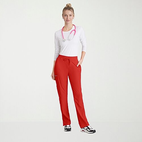 Skechers Skp623 Gamma 6-Pocket Mid-Rise Tapered Leg Womens Plus Tall Tag Free Stretch Fabric Moisture Wicking Scrub Pant, Xx-large, Red