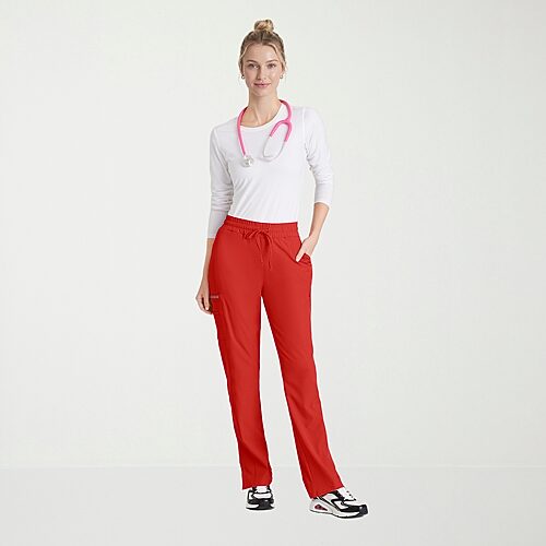 Skechers Skp623 Gamma 6-Pocket Mid-Rise Tapered Leg Womens Petite Tag Free Stretch Fabric Moisture Wicking Scrub Pant, Petite X-large, Red