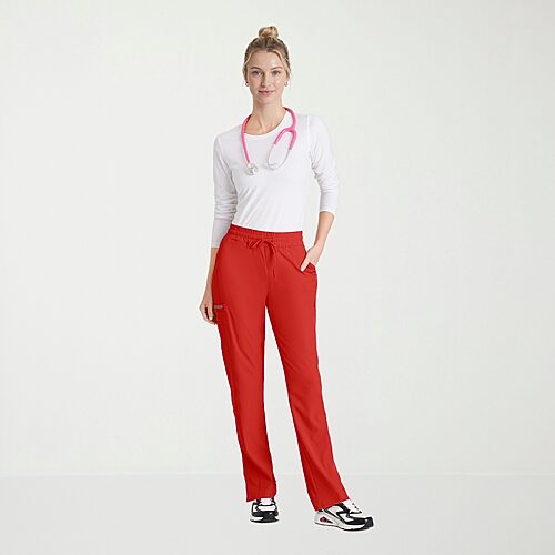 Skechers Skp623 Gamma 6-Pocket Mid-Rise Tapered Leg Womens Tag Free Stretch Fabric Moisture Wicking Scrub Pant, X-large, Red
