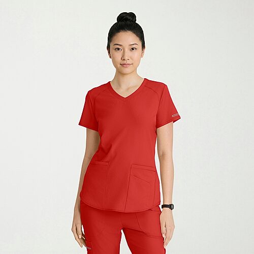 Skechers Sk101 Breeze 3-Pocket Curved Womens V Neck Short Sleeve Tag Free Scrub Top, 3x-large, Red