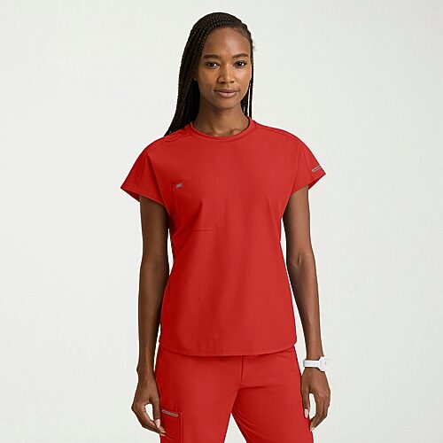 Skechers Skt326 Fresh 3-Pocket Classic Fit Womens Crew Neck Short Sleeve Stretch Fabric Moisture Wicking Scrub Top, Xx-small, Red