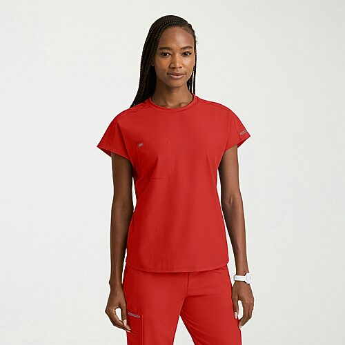 Skechers Skt326 Fresh 3-Pocket Classic Fit Womens Plus Crew Neck Short Sleeve Stretch Fabric Moisture Wicking Scrub Top, 5x-large, Red