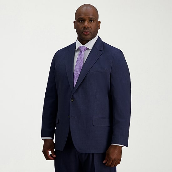 Haggar JMH Premium Stretch Mens Big and Tall Modern Fit Windowpane Suit Jacket