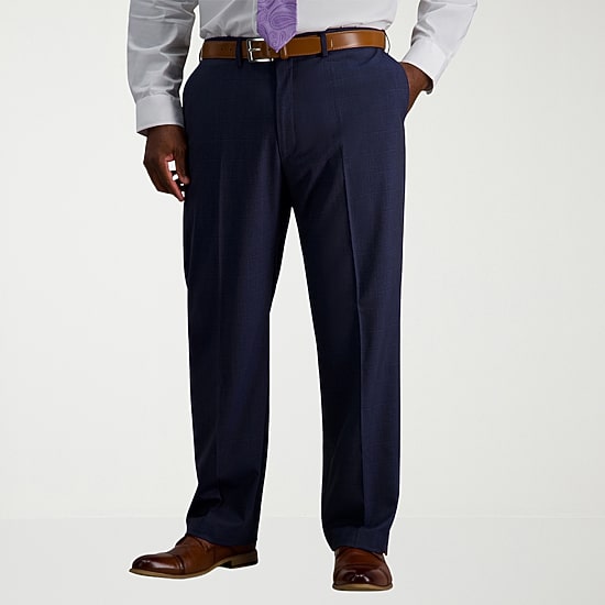 Haggar JMH Premium Stretch Mens Big and Tall Stretch Fabric Modern Fit Windowpane Flat Front Suit Pant