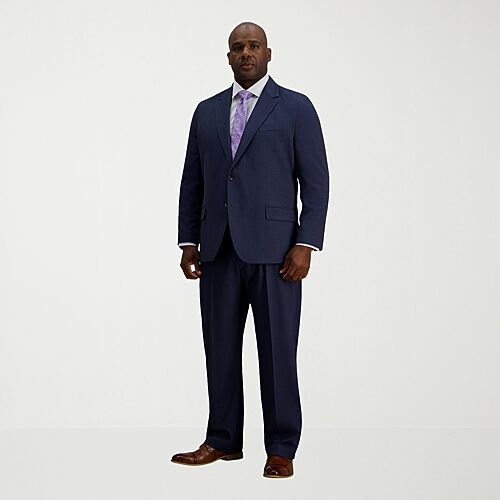 Haggar JMH Premium Stretch Mens Big and Tall Stretch Fabric Modern Fit Windowpane Flat Front Suit Pant, 50 30, Blue