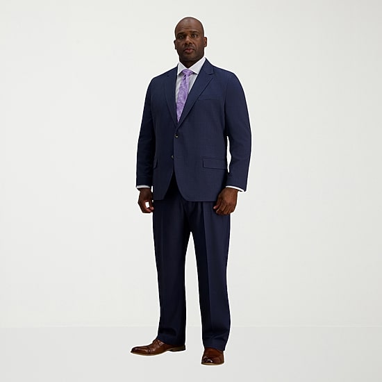 Haggar JMH Premium Stretch Mens Big and Tall Stretch Fabric Modern Fit Windowpane Flat Front Suit Pant