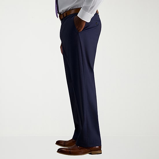 Haggar JMH Premium Stretch Mens Big and Tall Stretch Fabric Modern Fit Windowpane Flat Front Suit Pant