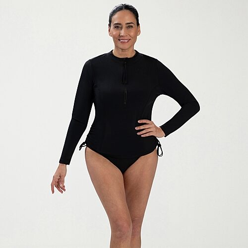 Dolfin Womens Long Sleeve Rash Guard Swimsuit Top In Black