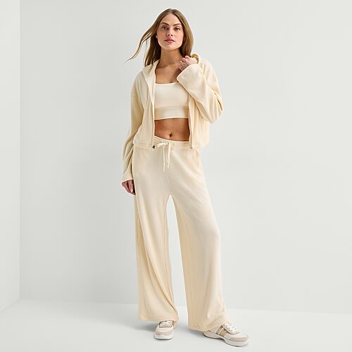 Xersion Womens Wide Leg Mid Rise Regular Fit Sweatpant In White