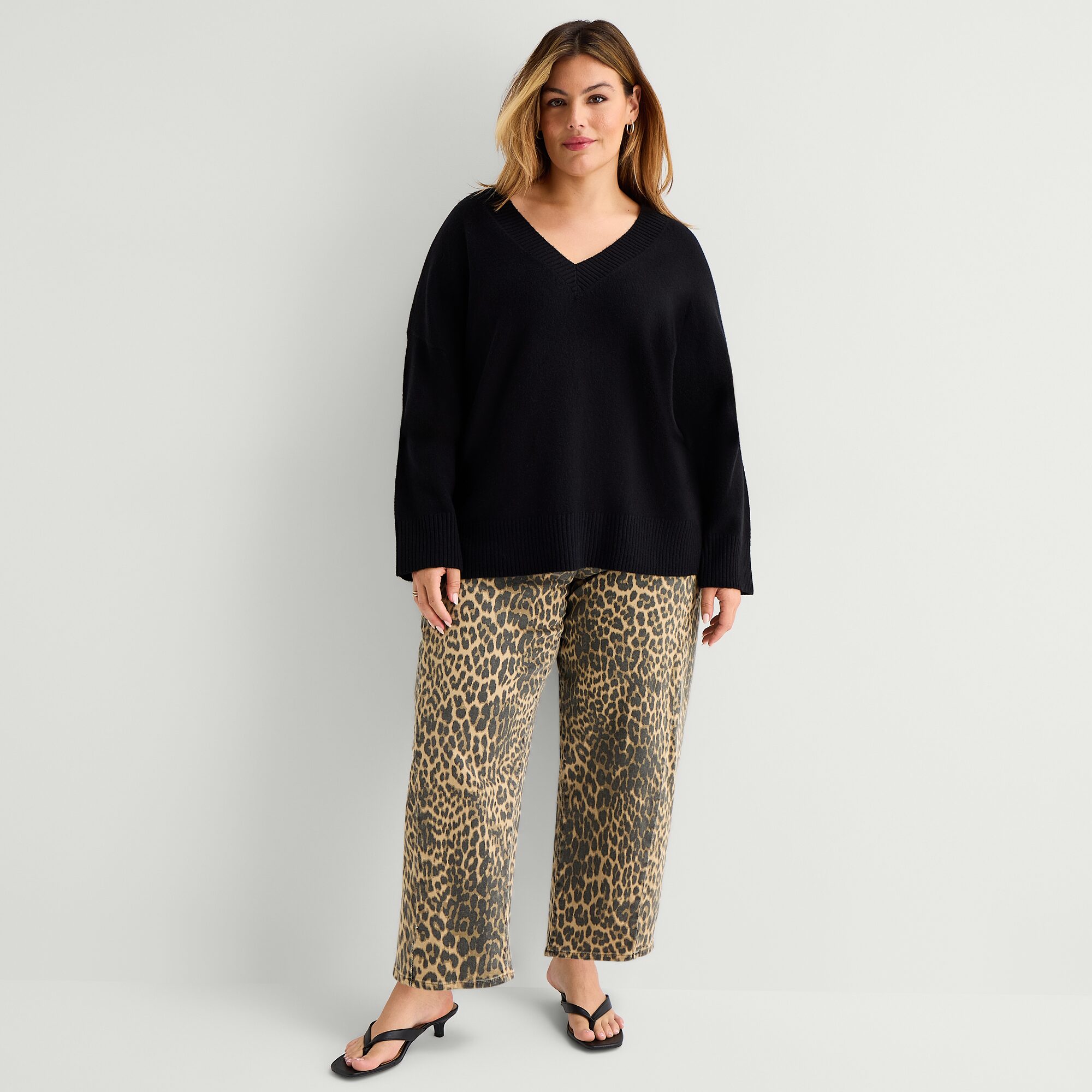 A.N.A Plus Womens V Neck Long Sleeve Pullover Sweater