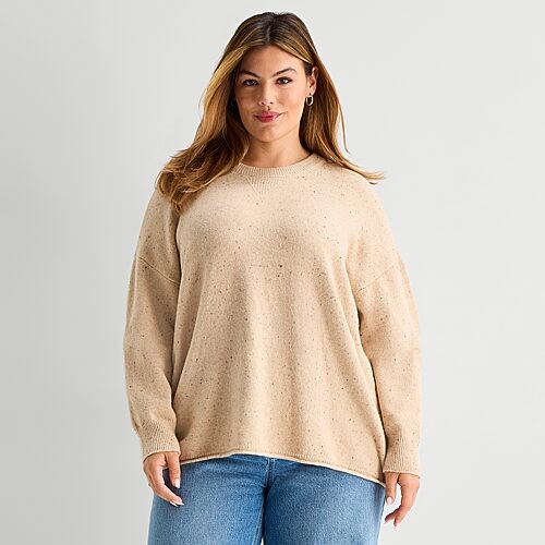 Ana Plus Womens Crew Neck Long Sleeve Pullover Sweater In Brown