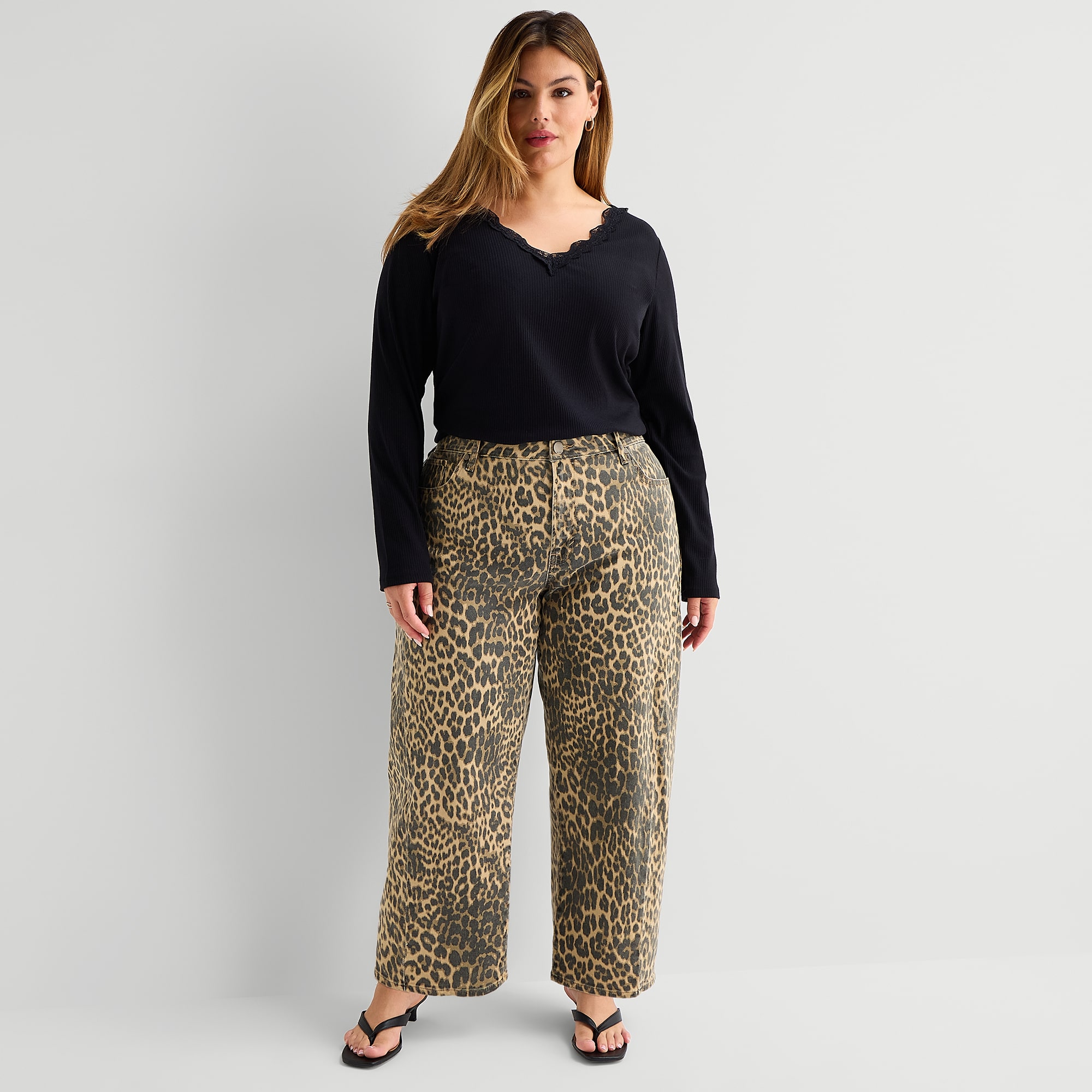 A.N.A Animal Womens Plus High Rise Barrel Jean