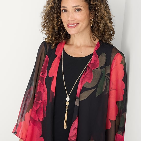 Studio 1 Womens Floral Faux-Jacket Dress With Removable Necklace