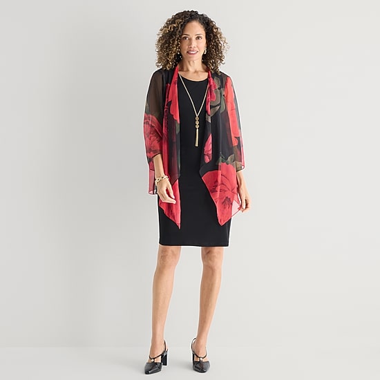 Studio 1 Womens Floral Faux-Jacket Dress With Removable Necklace