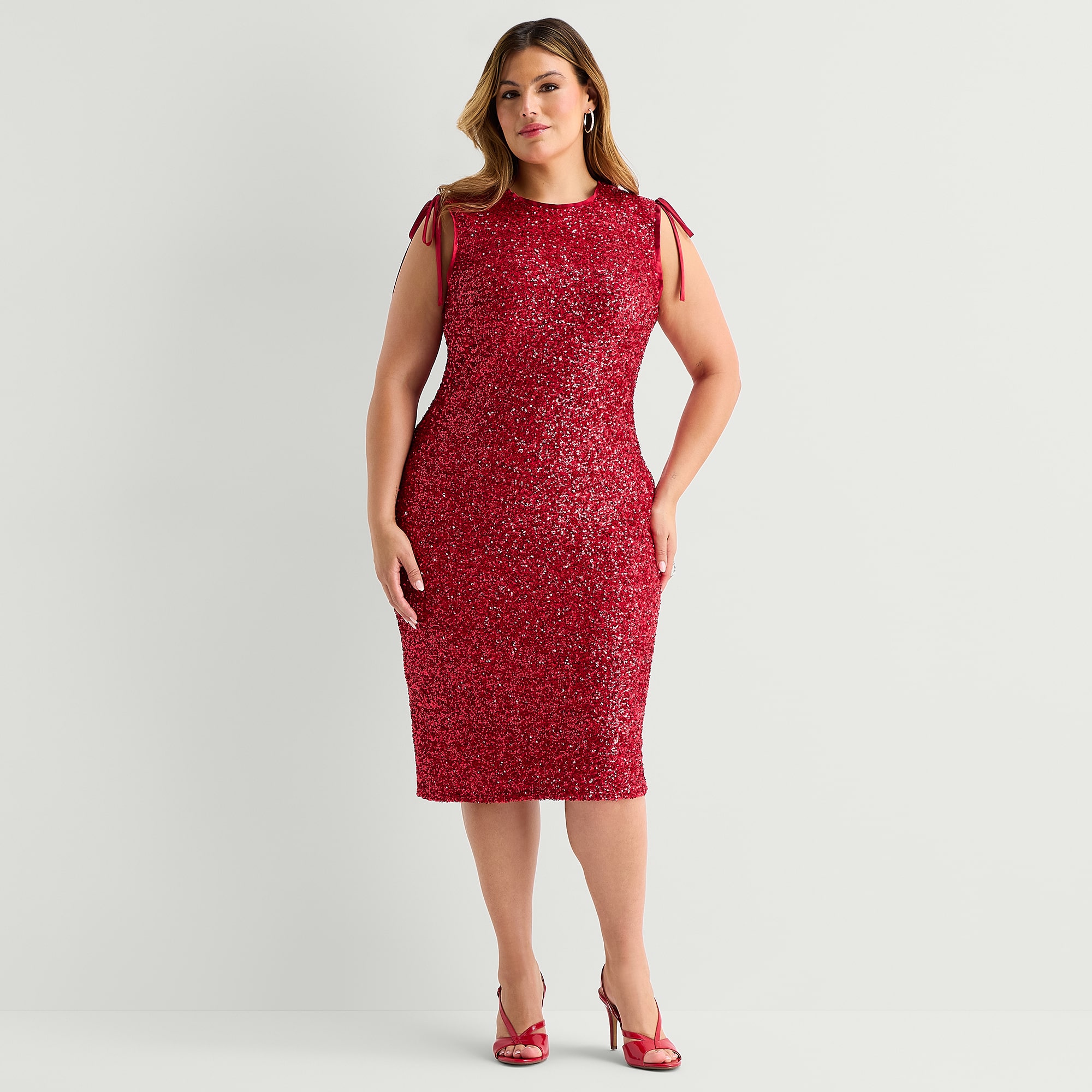 Premier Amour Womens Plus Midi Scoop Neck Sleeveless Sheath Dress