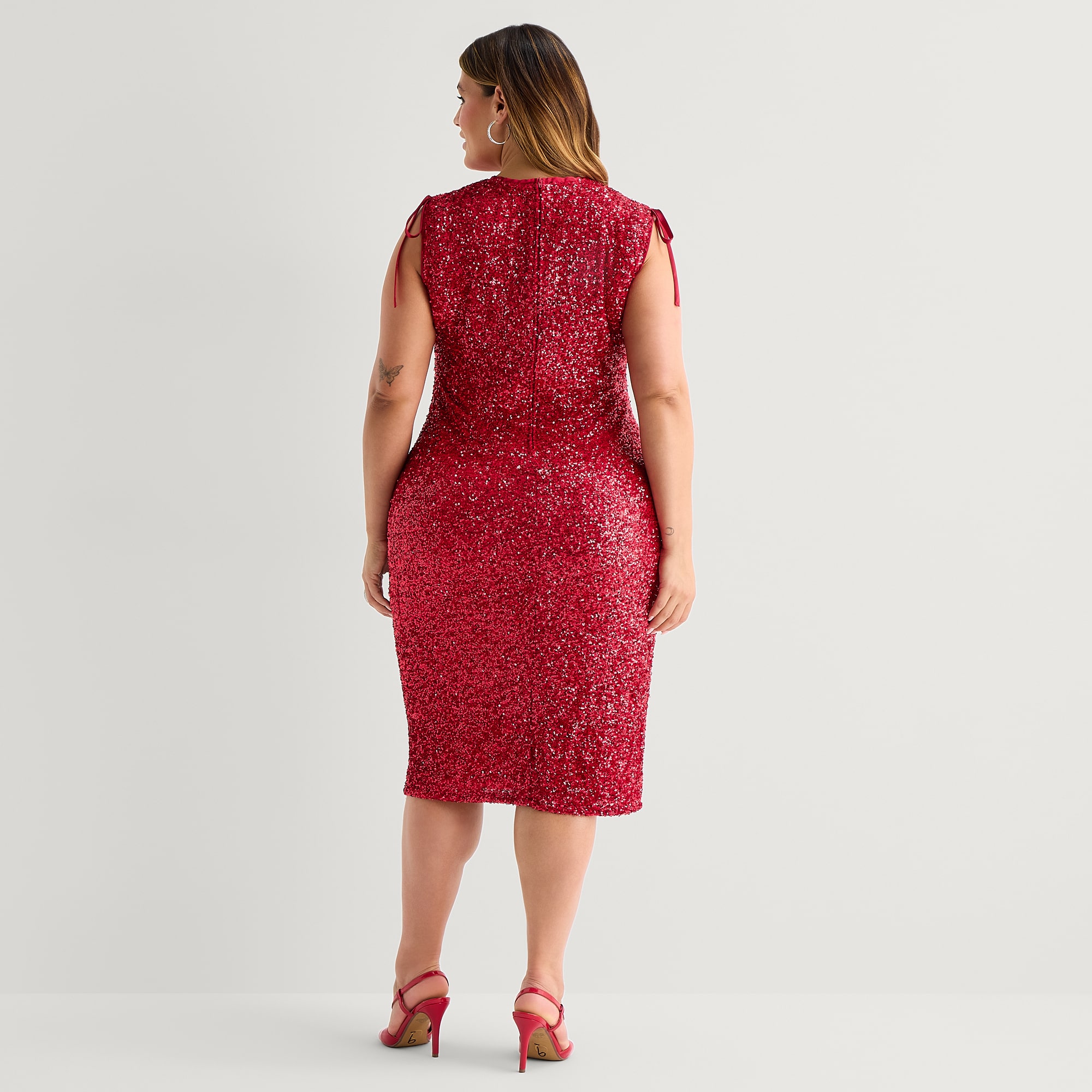 Premier Amour Womens Plus Midi Scoop Neck Sleeveless Sheath Dress