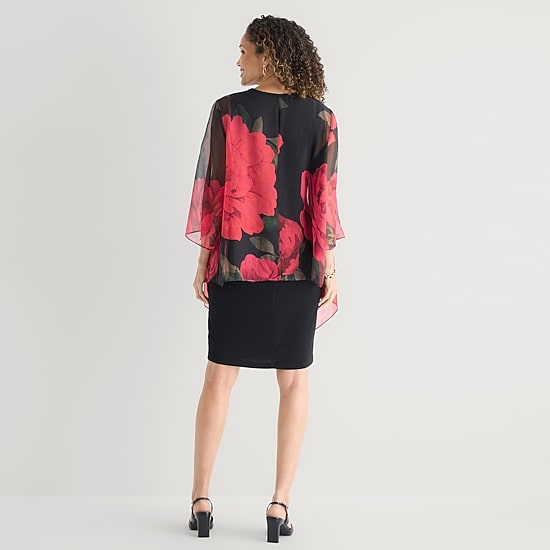 Studio 1 Womens Floral Faux-Jacket Dress With Removable Necklace
