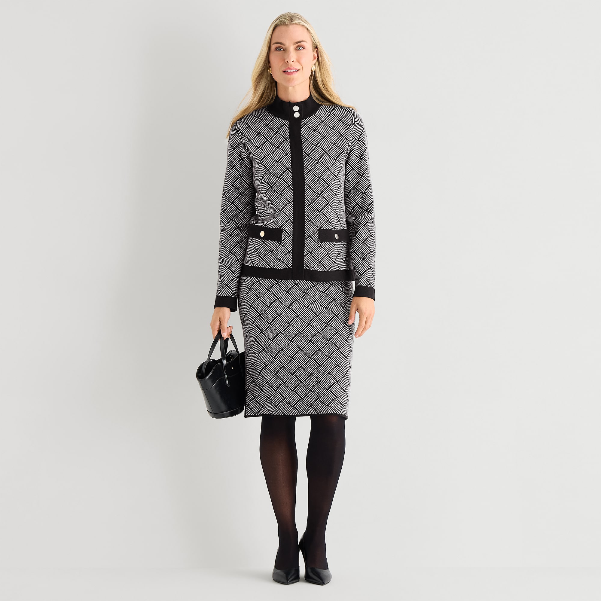 Black Label by Evan-Picone Womens High Neck Long Sleeve Zipper Cardigan