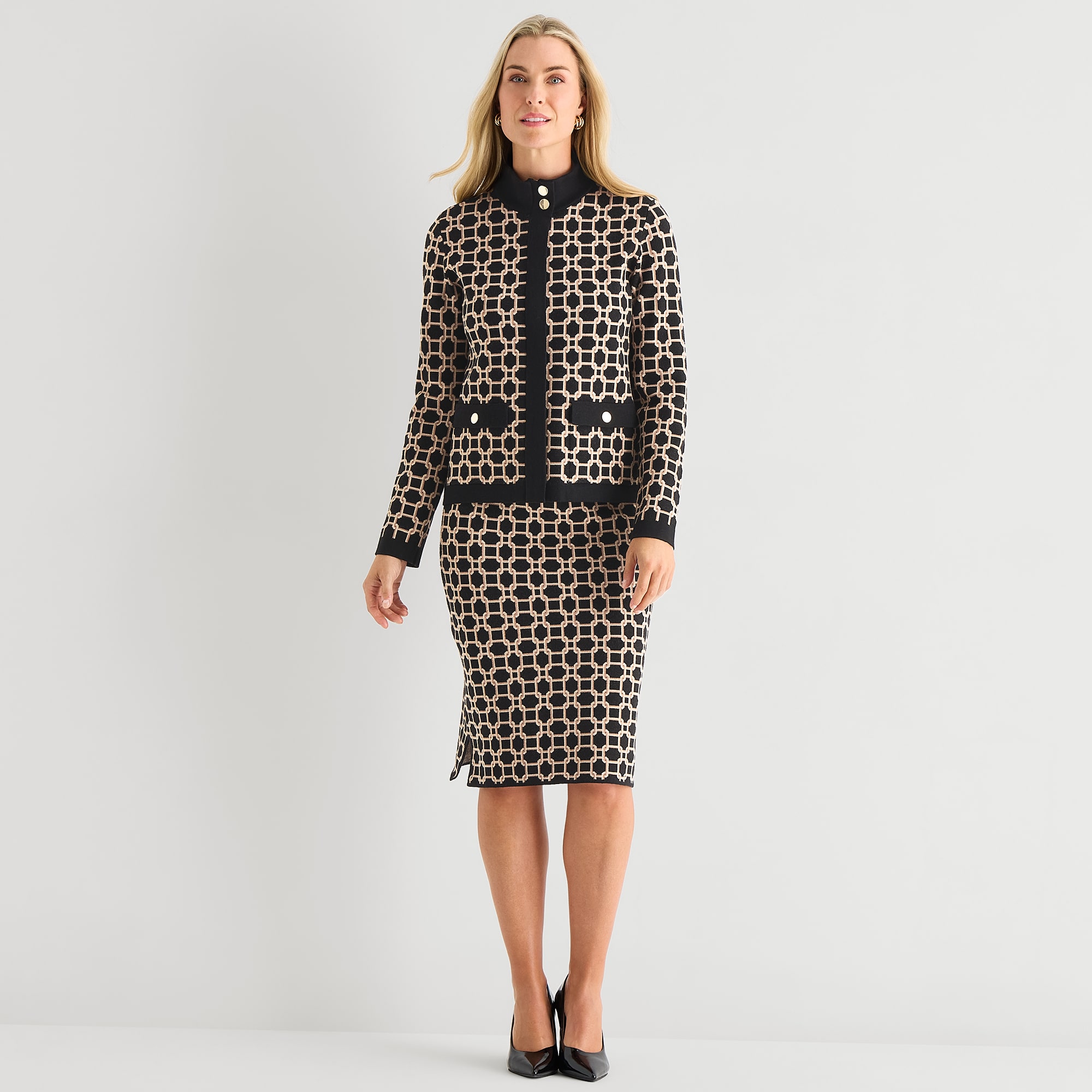 Black Label by Evan-Picone Womens High Neck Long Sleeve Zipper Cardigan