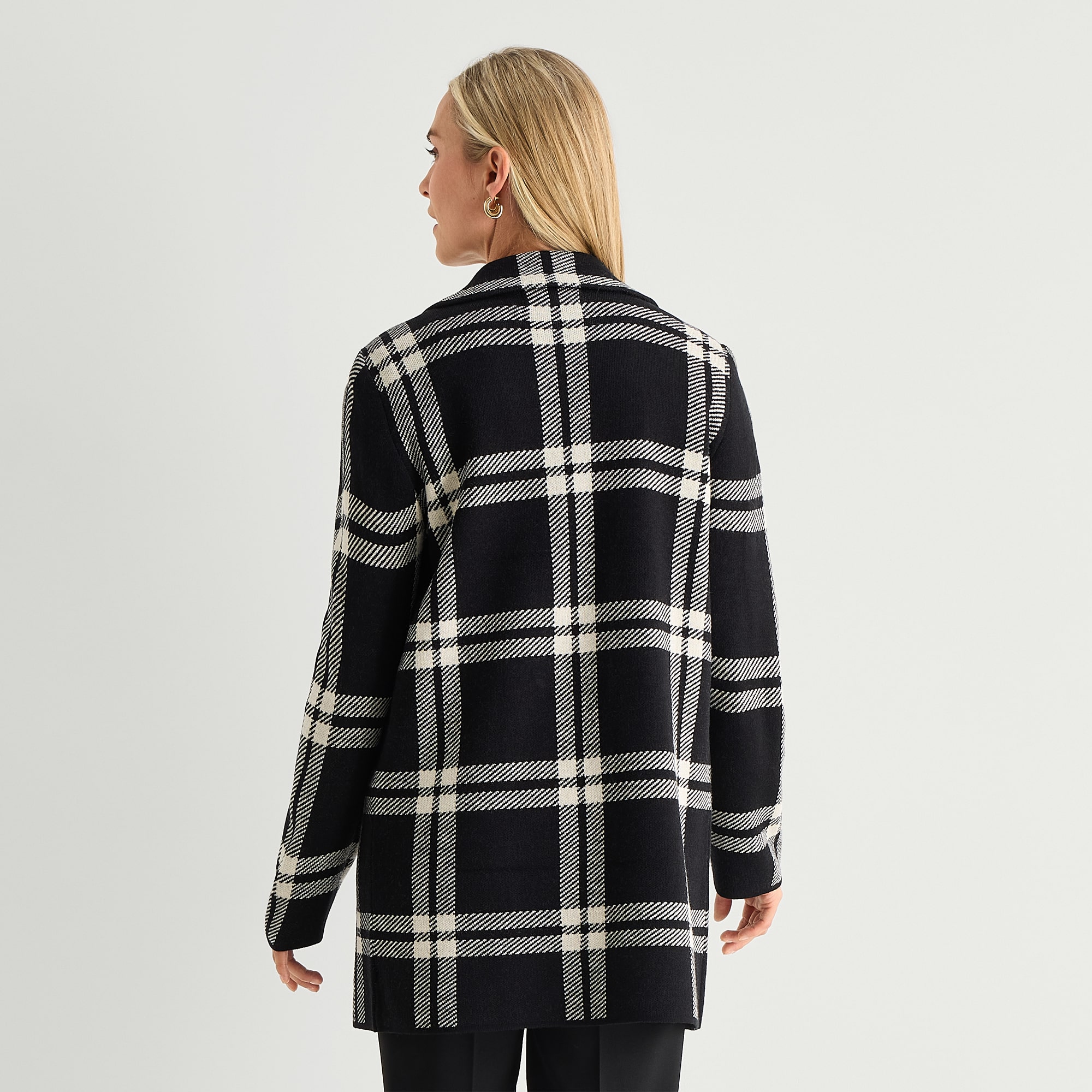 Black Label by Evan-Picone Womens Long Sleeve Open Front Petite Plaid Cardigan