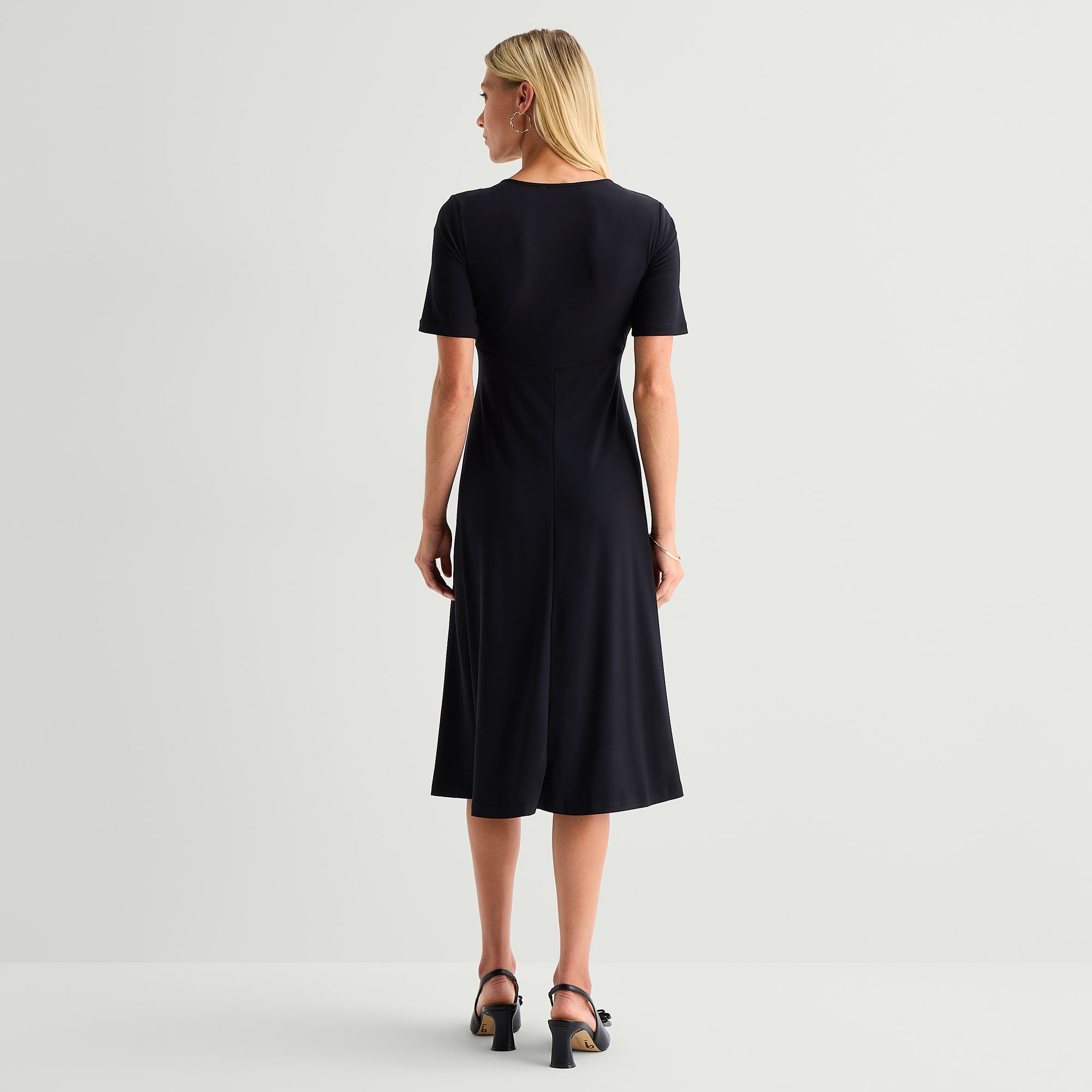 MSK Womens Petite Midi V Neck Long Sleeve Fitted Fit + Flare Dress