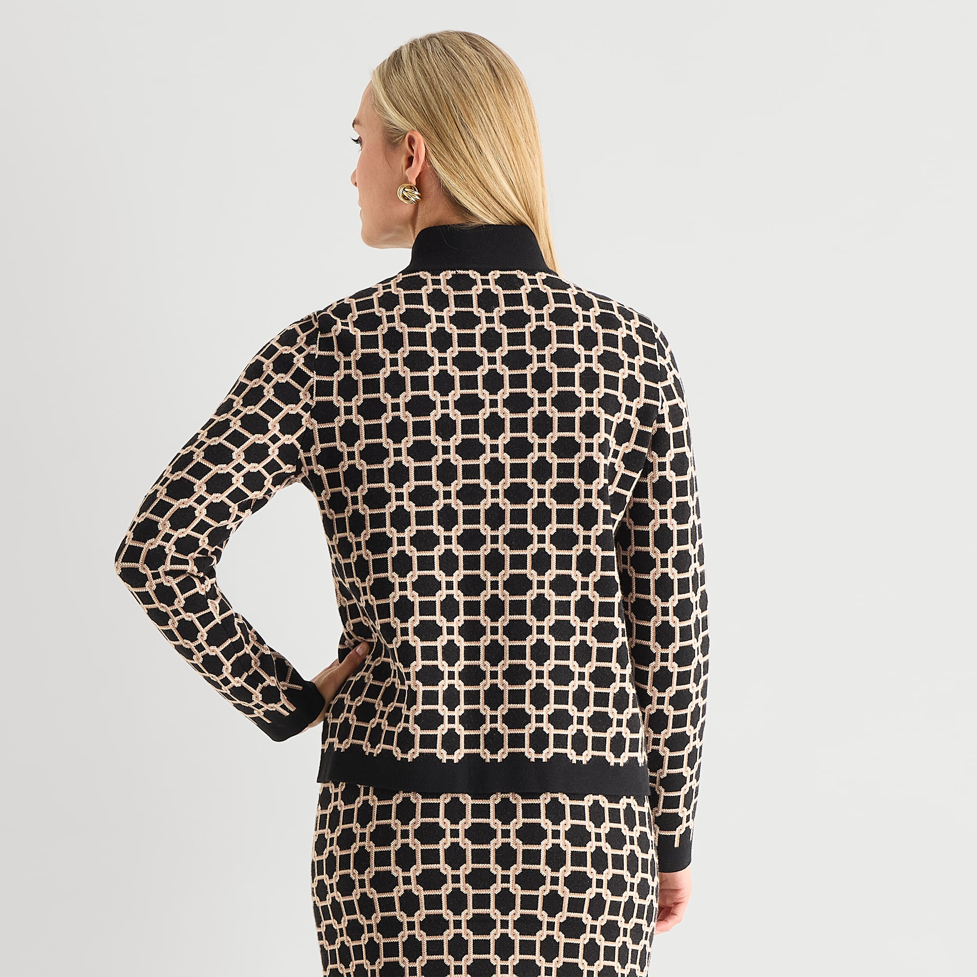 Black Label by Evan-Picone Womens High Neck Long Sleeve Zipper Cardigan