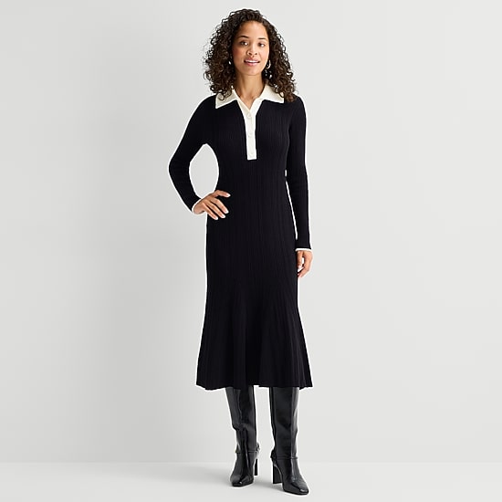 Maia Womens Long Sleeve Midi Sweater Dress