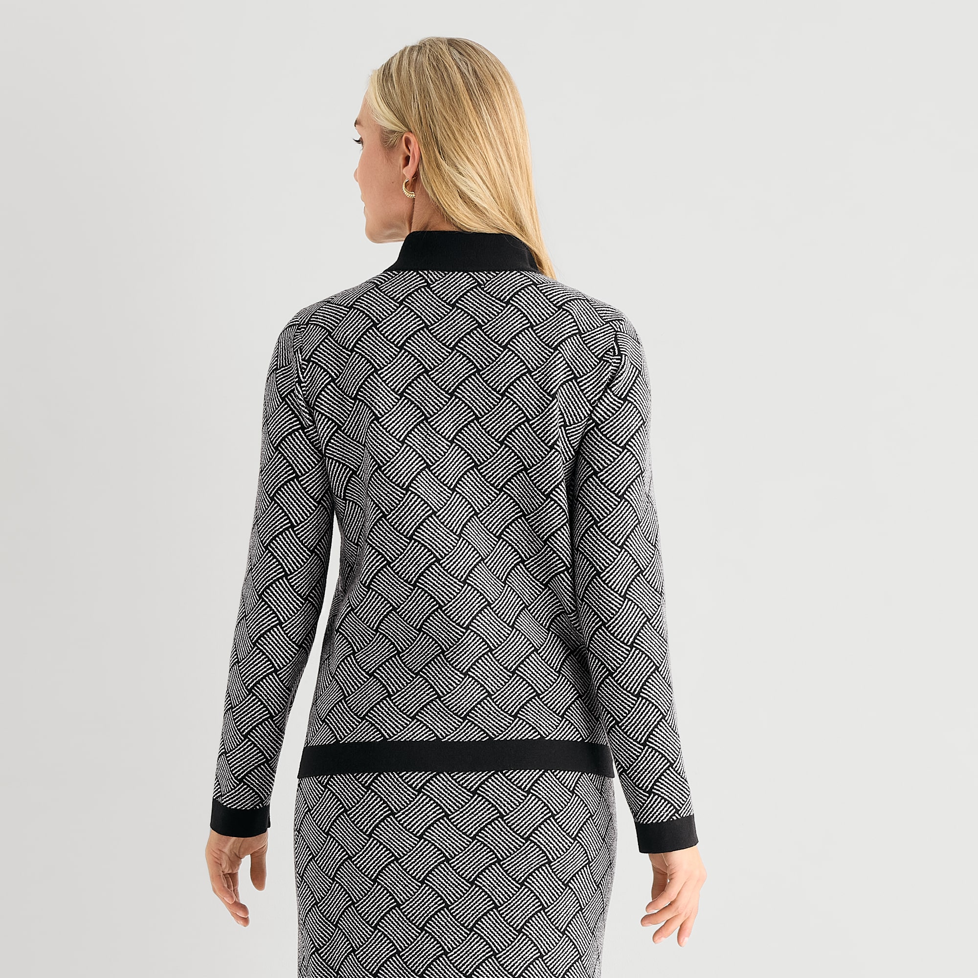 Black Label by Evan-Picone Womens High Neck Long Sleeve Zipper Cardigan