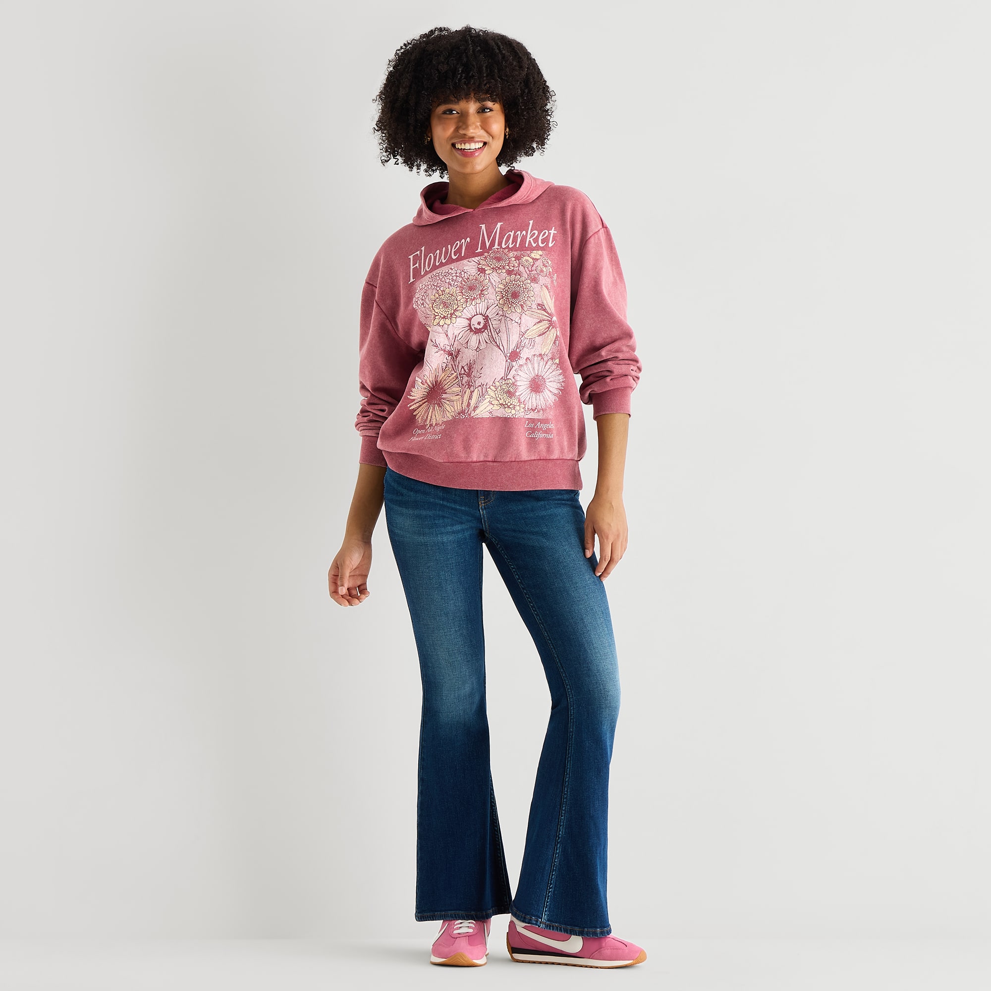 Flower Market Womens Juniors Long Sleeve Hoodie