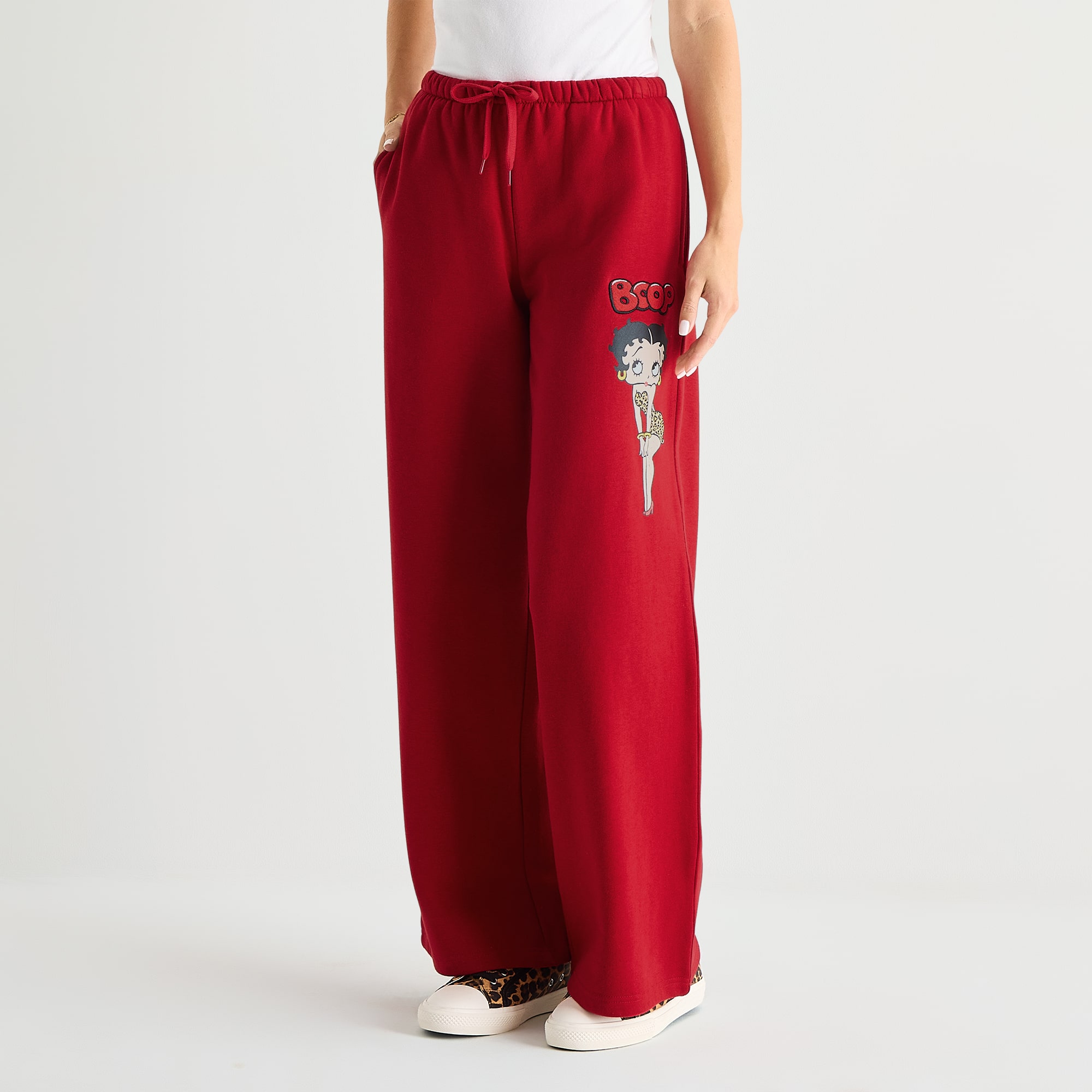 New World Womens Juniors Straight Mid Rise Betty Boop Sweatpant