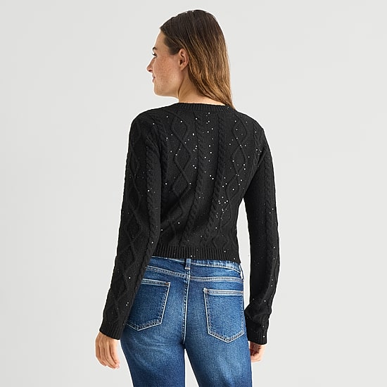 Arizona Womens Juniors Crew Neck Long Sleeve Button Cardigan