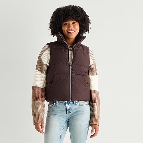 Arizona Womens Juniors Heavyweight Puffer Vest In Brown