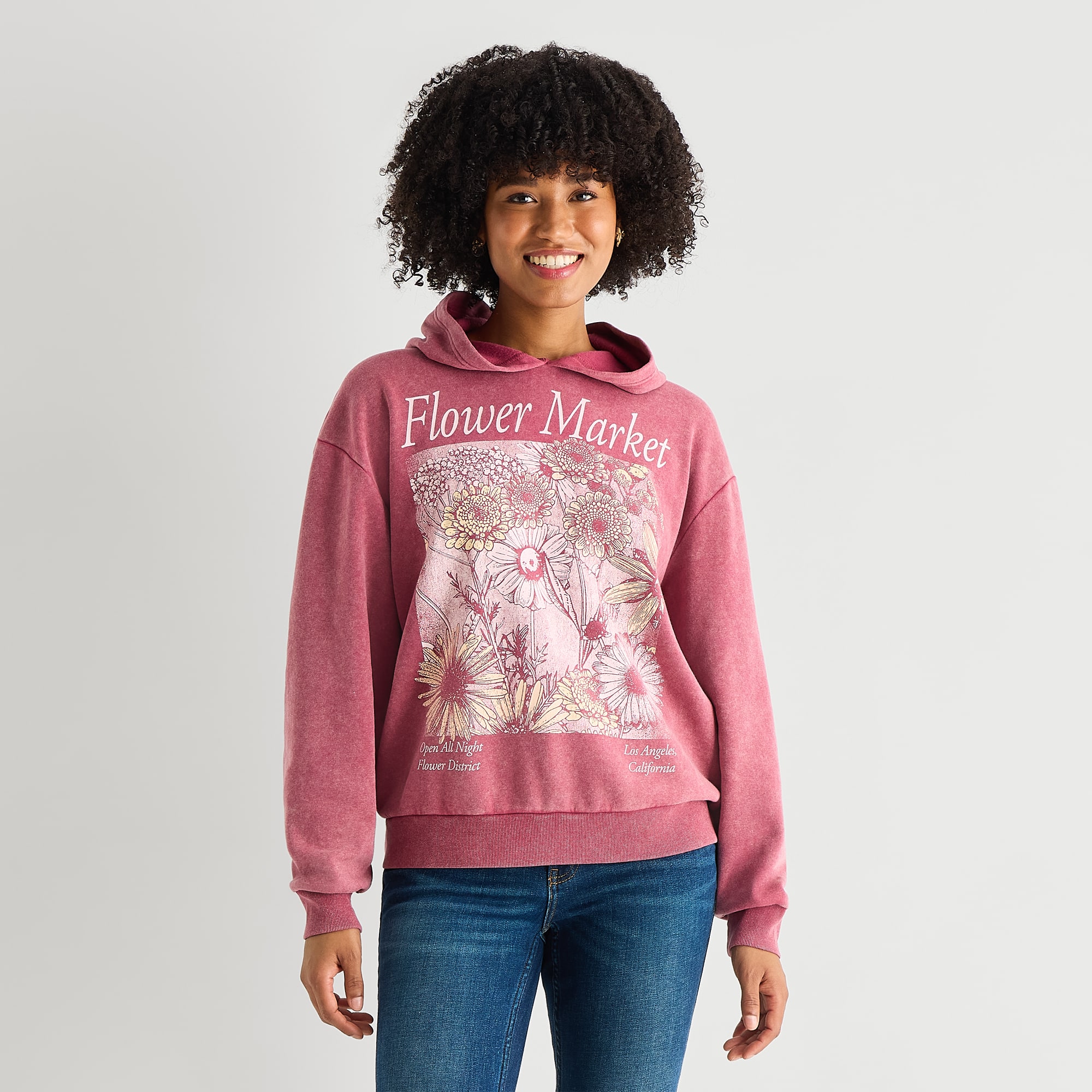 Flower Market Womens Juniors Long Sleeve Hoodie