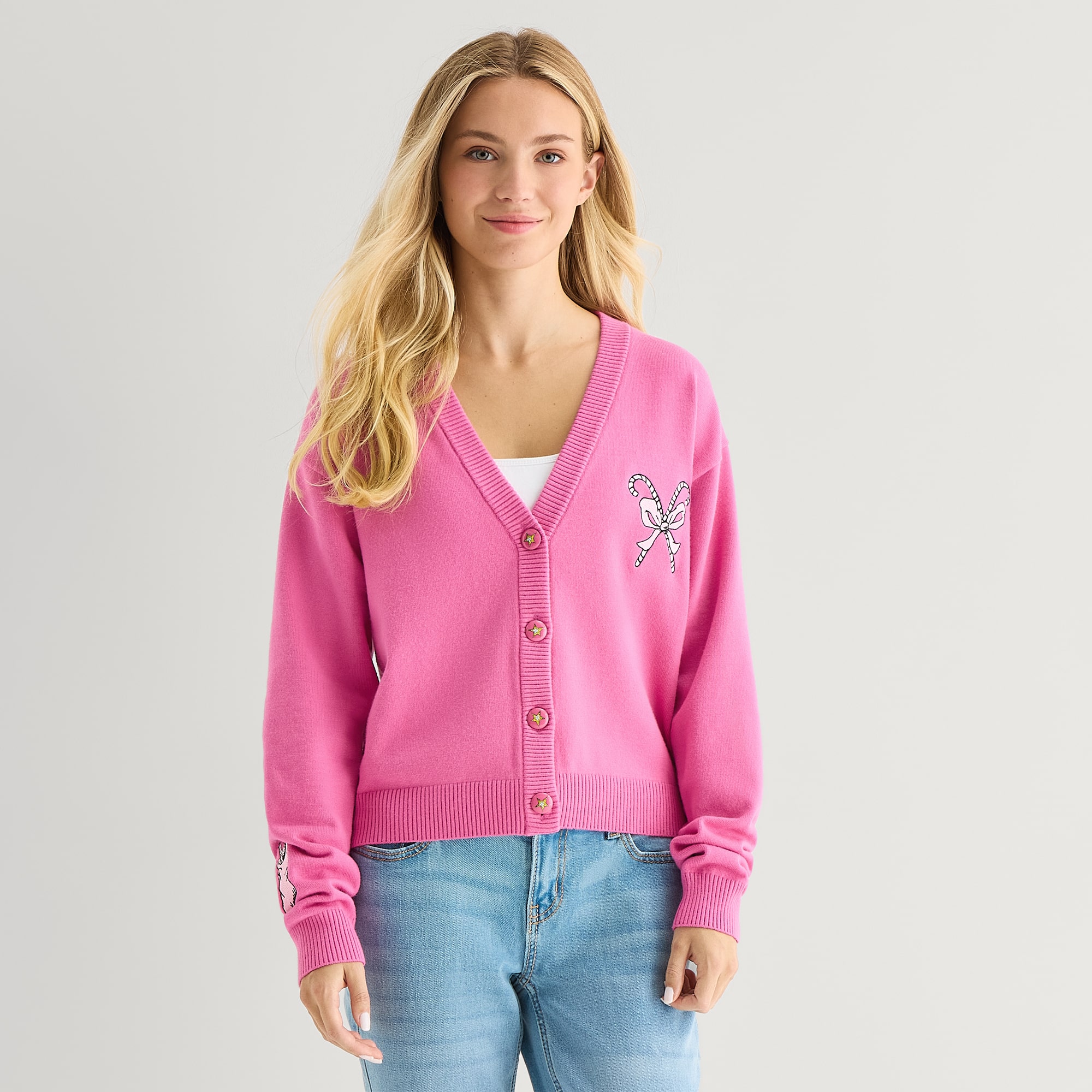 Womens Hooded Long Sleeve Button Grinch Juniors Cardigan