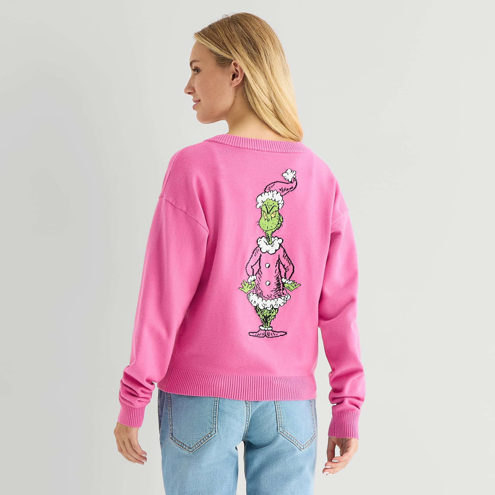 Womens Hooded Long Sleeve Button Grinch Juniors Cardigan