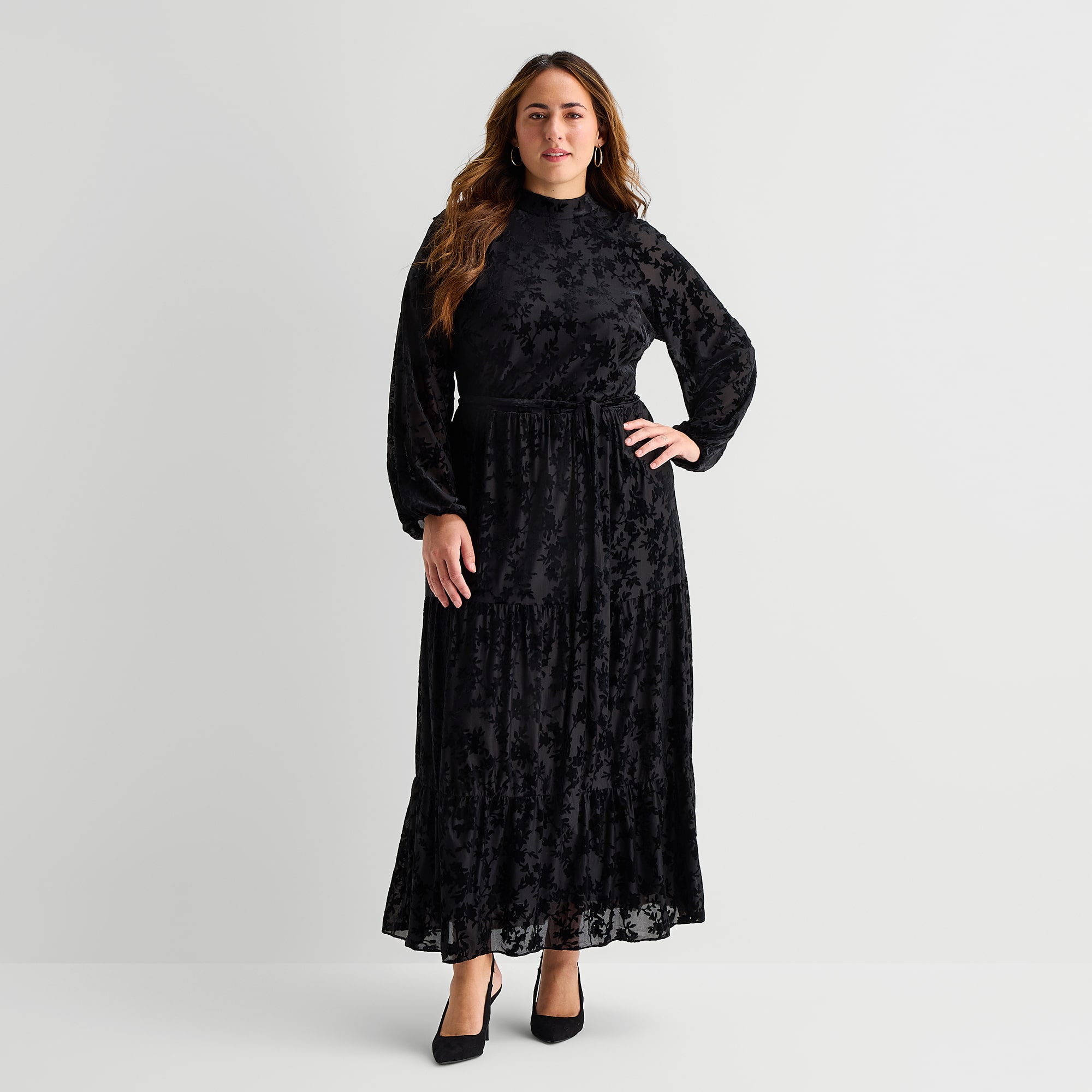 Melonie T Womens Plus Mock Neck Long Sleeve Raglan Maxi Dress