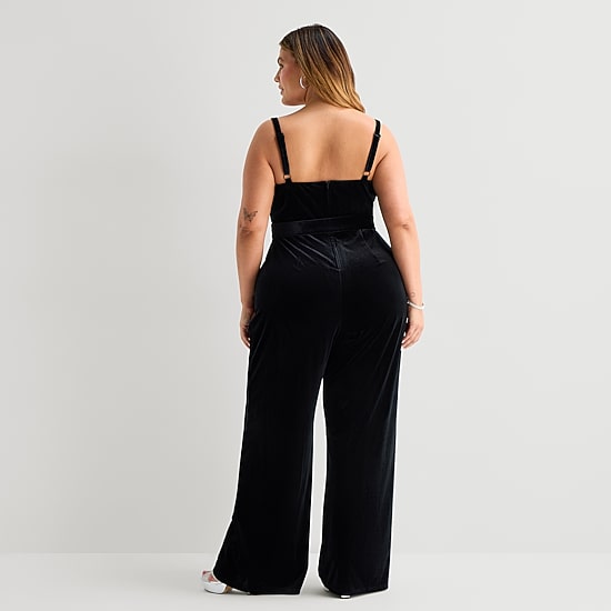 Premier Amour Womens V Neck Sleeveless Belted Plus Jumpsuit