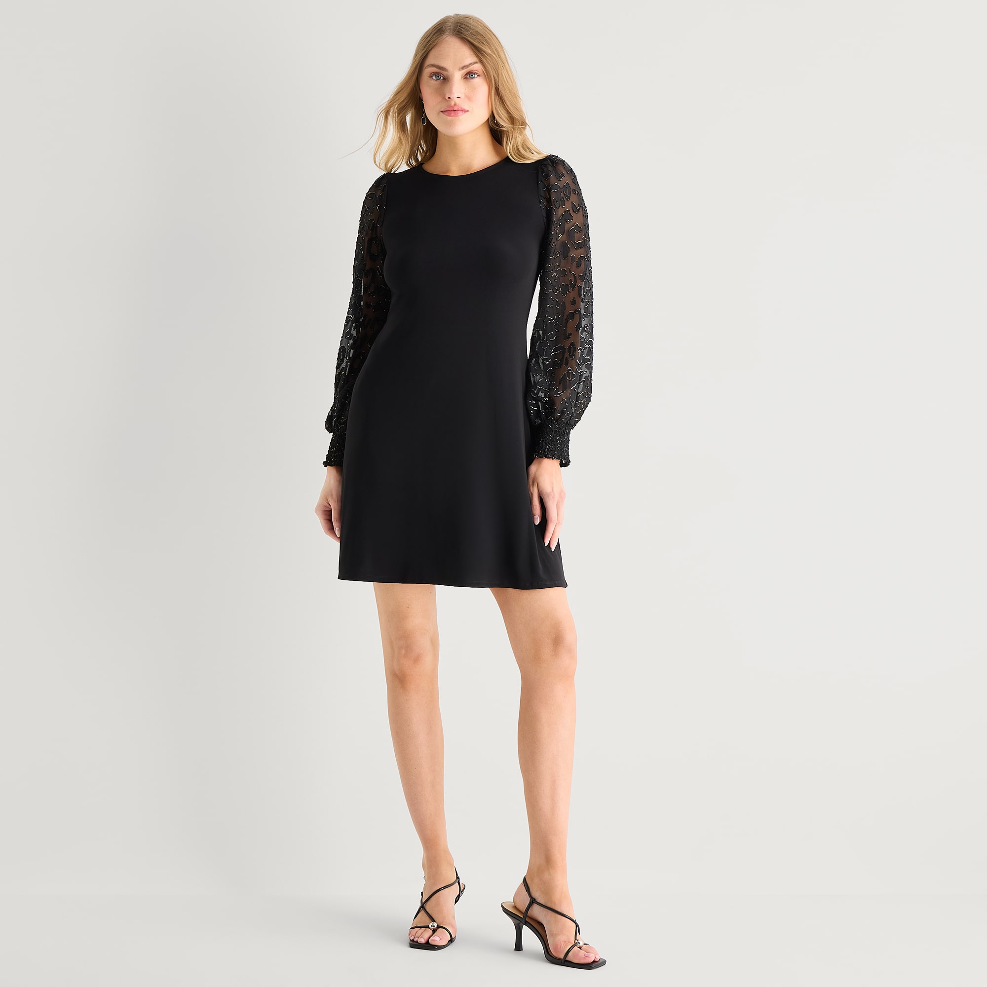MSK Womens Round Neck Long Sleeve Balloon Fit + Flare Dress