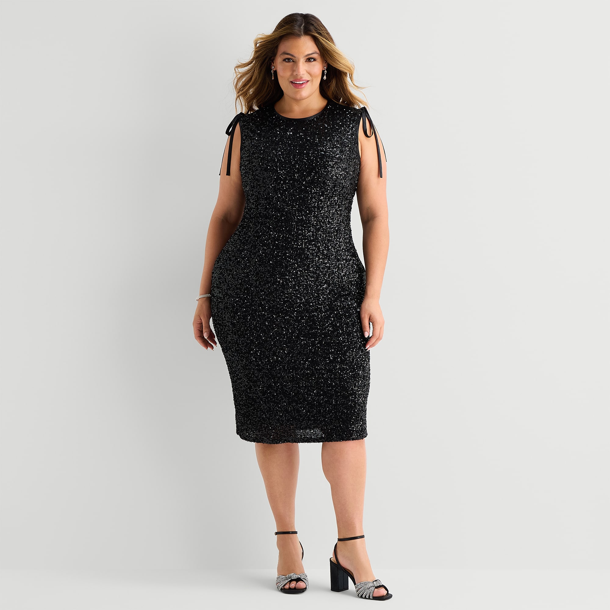 Premier Amour Womens Plus Midi Scoop Neck Sleeveless Sheath Dress