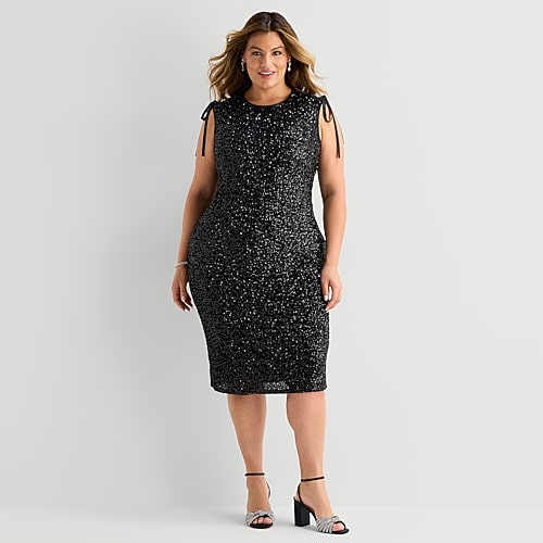 Premier Amour Womens Plus Midi Scoop Neck Sleeveless Sheath Dress In Black